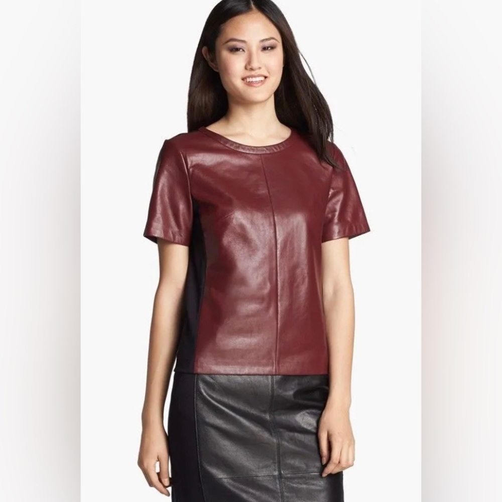 Halogen Crimson Roxbury Leather Knit Top